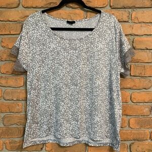 Tahari Floral Lace‎ Sleeve Top Womens XL Gray White Short Sleeve Blouse T-Shirt